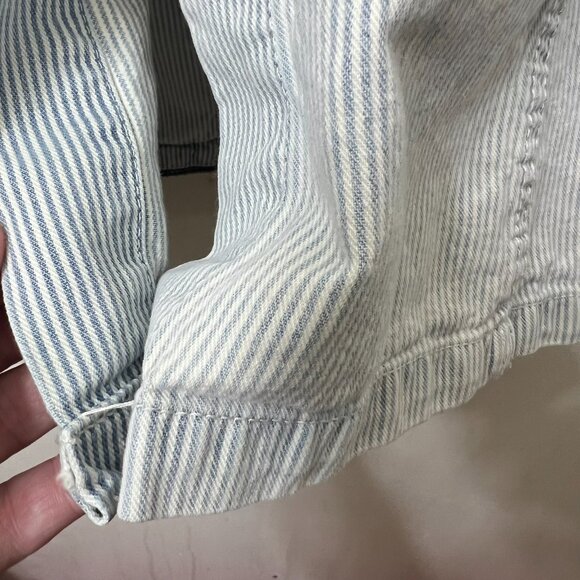 Free People Womens Jacket Medium Striped Denim Military Style Button Blazer - Picture 16 of 16